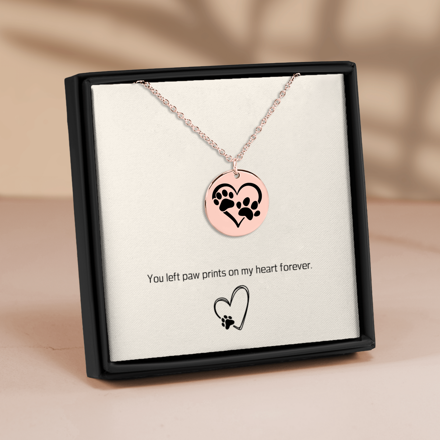 Custom Paw Print Heart Necklace – Personalized Pet Memorial Jewelry with Engraving, Gold or Rose Gold
