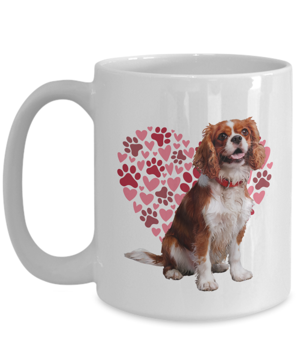 Cavalier King Charles Love Mug, Heart & Paw Print Design, Perfect Gift for Dog Lovers, Cavalier Owners, Pet Enthusiasts