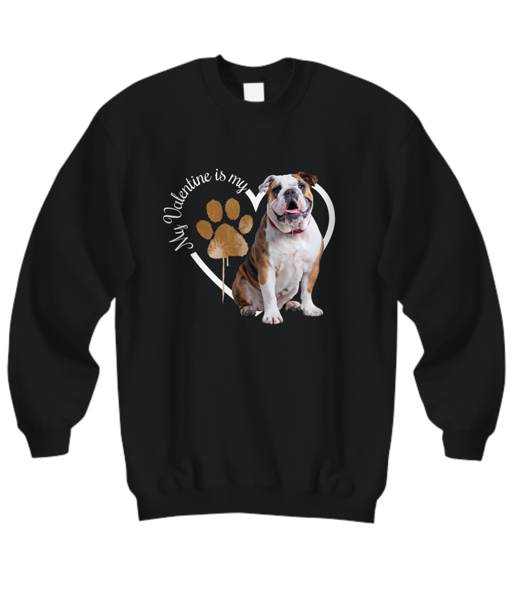 Valentine Bulldog Sweatshirt, Bulldog Mom, Valentine Heart Dog Sweatshirt, Valentine Dog, Gift for Dog Lover, Bulldog