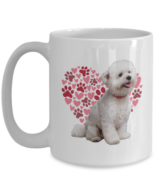 Bichon Frise Love Mug, Heart & Paw Print Design, Perfect Gift for Dog Lovers, Bichon Owners, Pet Enthusiasts