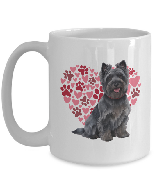 Cairn Terrier Love Mug, Heart & Paw Print Design, Perfect Gift for Dog Lovers, Black Terrier Owners, Pet Enthusiasts