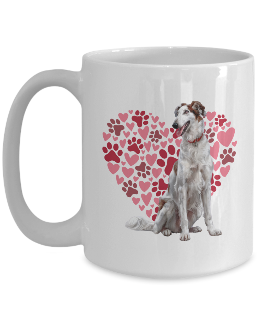 Borzoi Love Mug, Heart & Paw Print Design, Perfect Gift for Dog Lovers, Borzoi Owners, Pet Enthusiasts