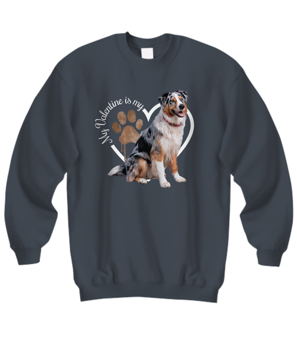 Valentine Australian Shepherd Sweatshirt, Australian Shepherd Mom, Valentine Heart Dog, Valentine Dog Sweatshirt, Gift for Dog Lover