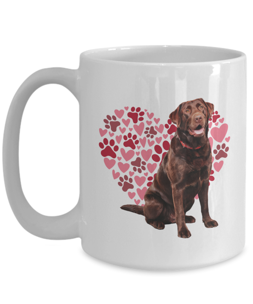 Chocolate Lab Love Mug, Heart & Paw Print Design, Perfect Gift for Dog Lovers, Labrador Owners, Pet Enthusiasts