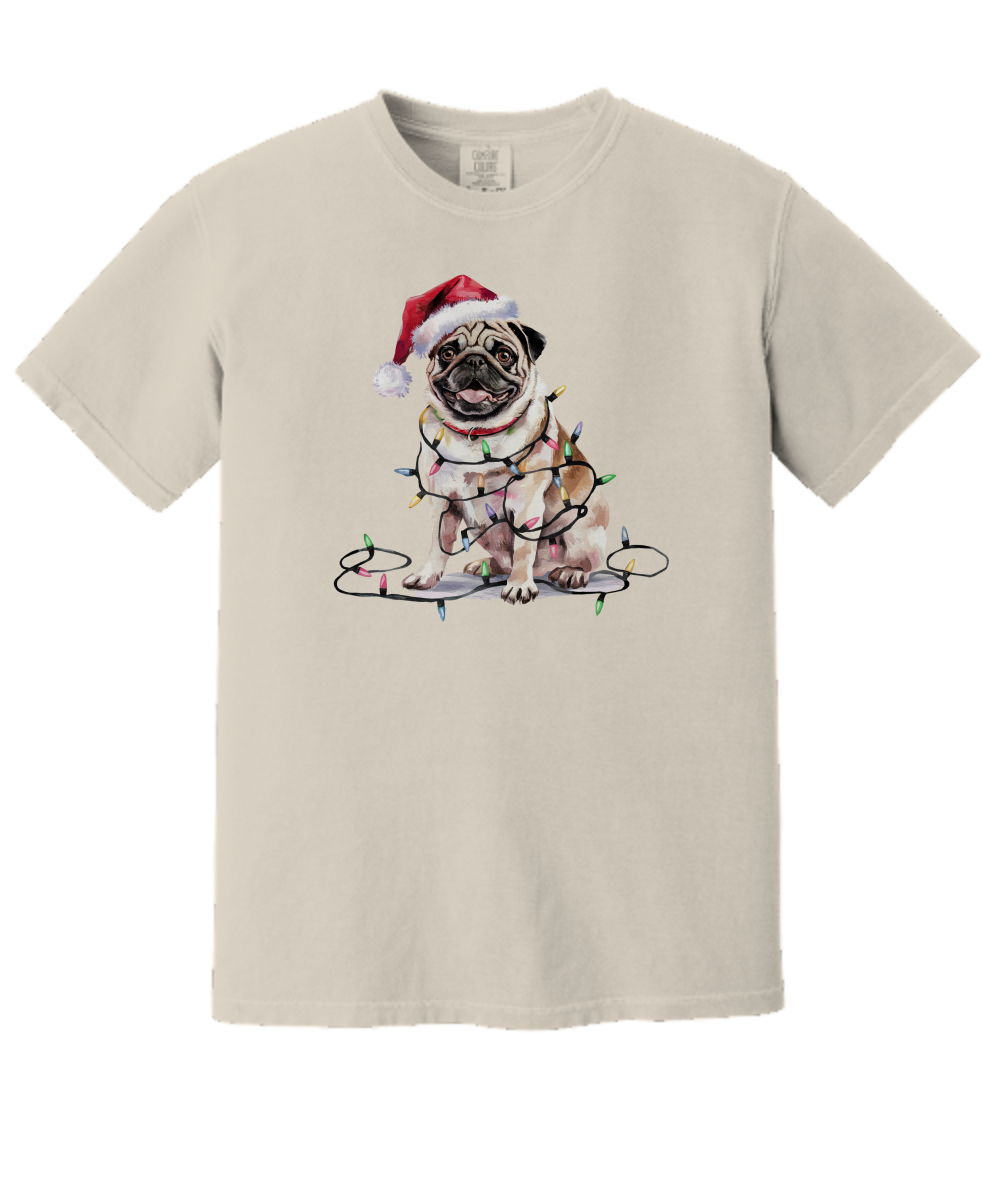 Christmas Pug Shirt, Christmas Dog Tee, Christmas Lights Dog Tee, Pug Mom Tshirt, Gift for Dog Lover, Pug