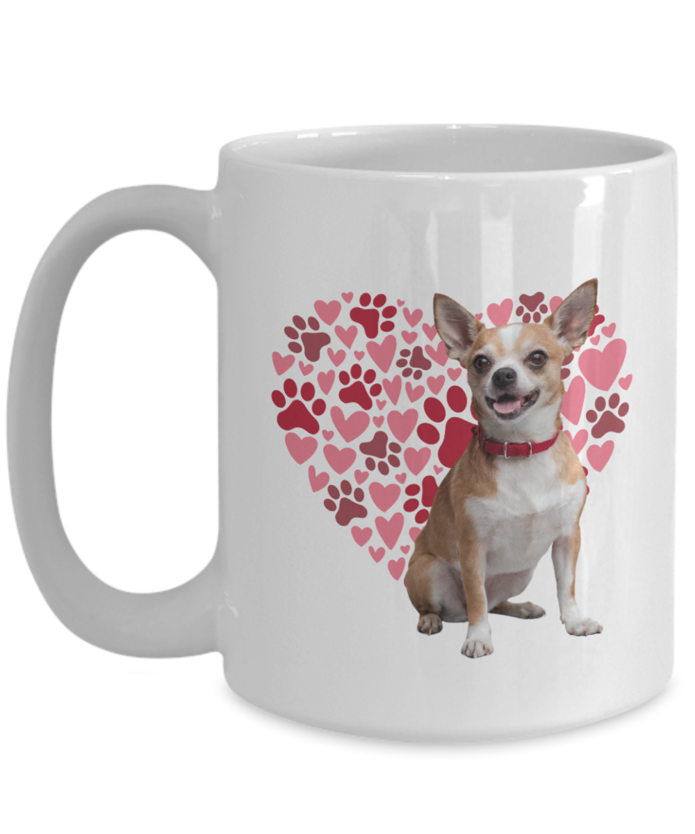 Chihuahua Love Mug, Heart & Paw Print Design, Perfect Gift for Dog Lovers, Chihuahua Owners, Pet Enthusiasts