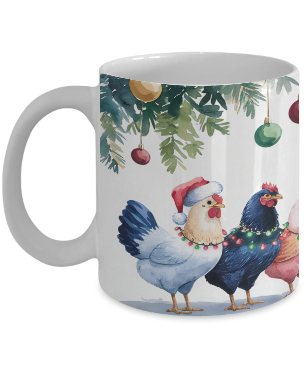 Сute Christmas Chickens Mug, Christmas Farm Animals Mug, Christmas Chicken Coffee Cup, Christmas Holiday Chickens