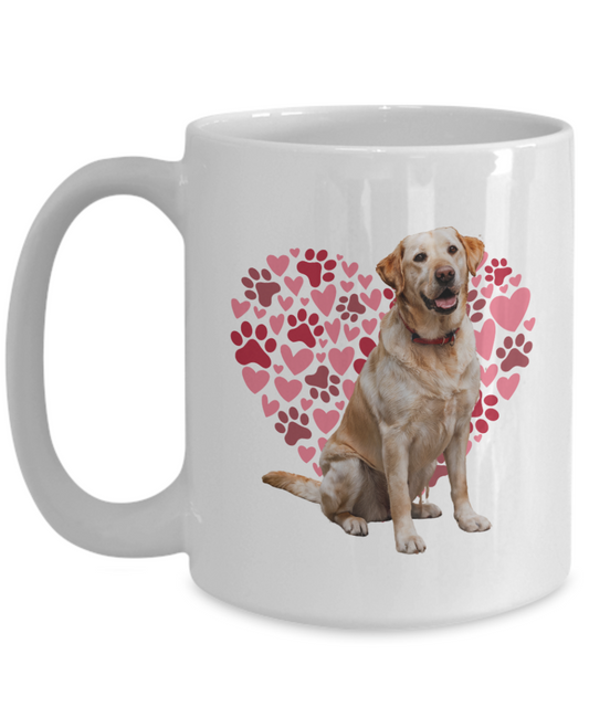 Yellow Lab Love Mug, Heart & Paw Print Design, Perfect Gift for Dog Lovers, Labrador Owners, Pet Enthusiasts