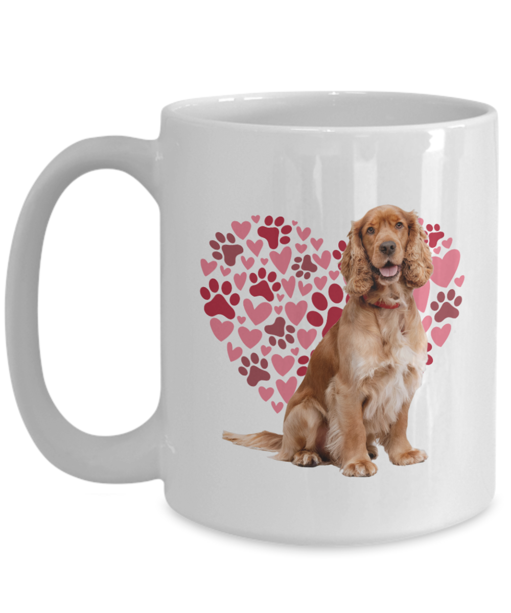 Cocker Spaniel Love Mug, Heart & Paw Print Design, Perfect Gift for Dog Lovers, Spaniel Owners, Pet Enthusiasts