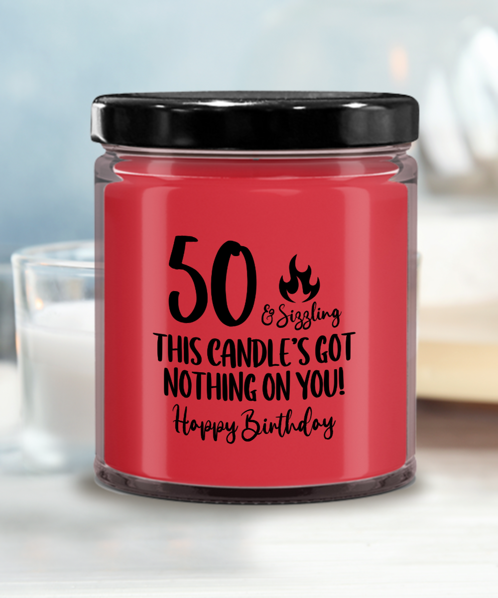 50th Birthday Candle, Age Humor, Milestone Gift, Fun Fiftieth Gift, Gift for 50th Birthday, 50 and Sizzling, Half Century