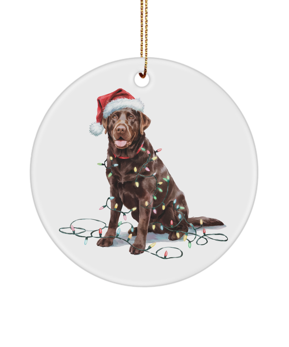 Christmas Chocolate Labrador Ornament, Christmas Lights Dog Keepsake, Christmas Dog, Lab Mom, Gift for Dog Lover, Chocolate Lab