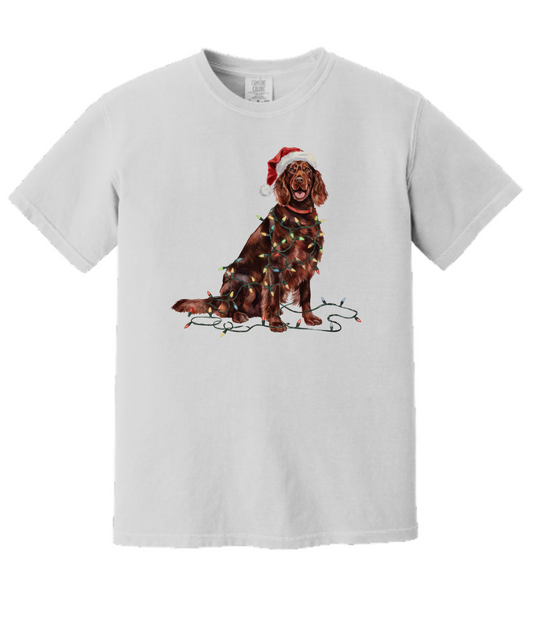 Christmas Irish Setter Shirt, Christmas Lights Dog Tee, Christmas Dog Tee, Irish Setter Mom Tshirt, Gift for Dog Lover, Irish Setter