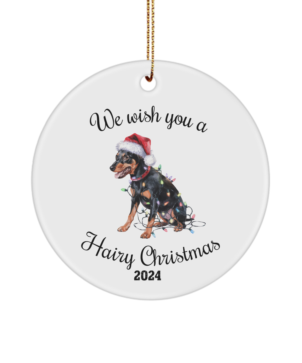 Christmas Miniature Pincher Ornament, Miniature Pincher Mom, Christmas Lights Dog Keepsake, Christmas Dog, Gift for Dog Lover