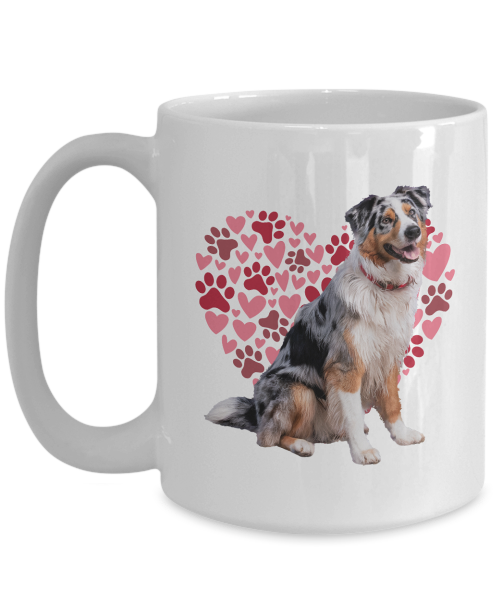 Australian Shepherd Love Mug, Heart & Paw Print Design, Perfect Gift for Dog Lovers, Aussie Owners, Pet Enthusiasts