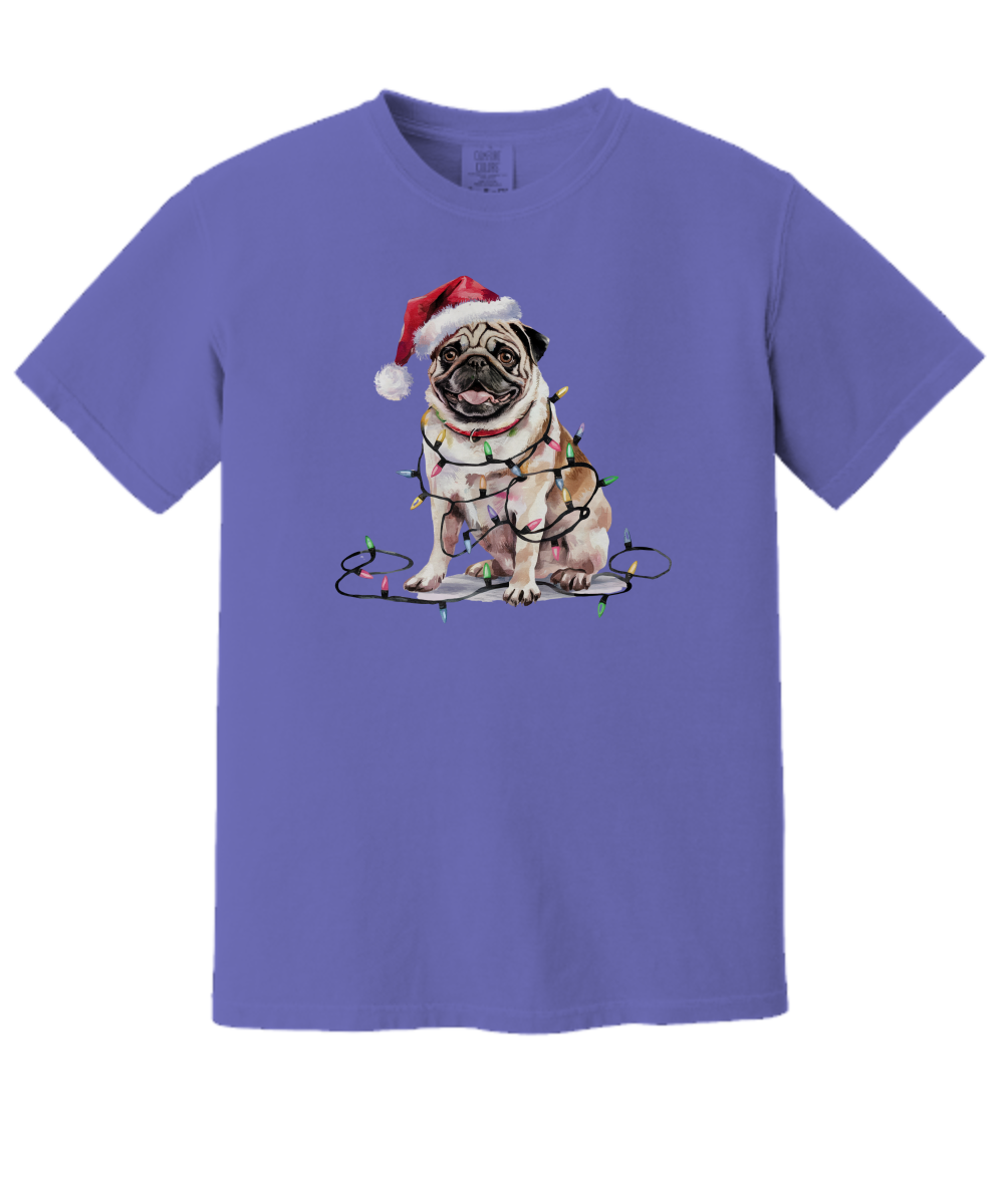 Christmas Pug Shirt, Christmas Dog Tee, Christmas Lights Dog Tee, Pug Mom Tshirt, Gift for Dog Lover, Pug