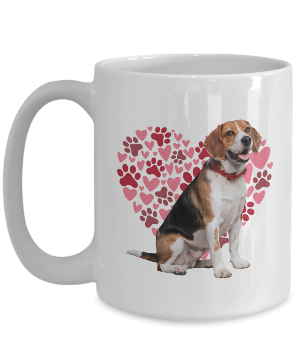 Beagle Love Mug, Heart & Paw Print Design, Perfect Gift for Dog Lovers, Beagle Owners, Pet Enthusiasts