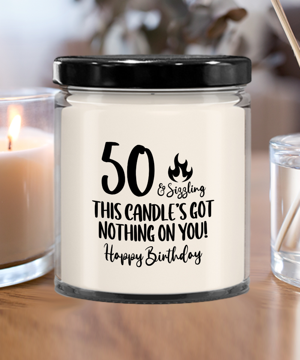 50th Birthday Candle, Age Humor, Milestone Gift, Fun Fiftieth Gift, Gift for 50th Birthday, 50 and Sizzling, Half Century