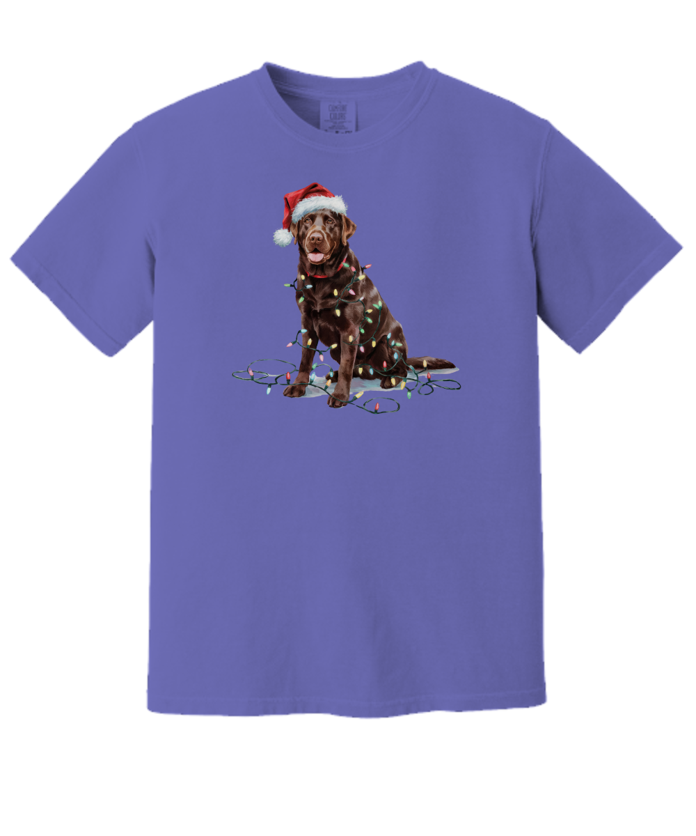 Christmas Chocolate Labrador Shirt, Christmas Lights Dog Tee, Christmas Dog, Lab Mom Tee, Gift for Dog Lover, Chocolate Lab