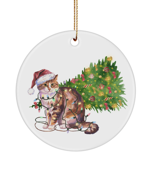 Christmas Cat with Tree Ornament, Christmas Lights Cat Keepsake, Christmas Cat, Cat Mom, Gift for Cat Lover, Cat with Tree