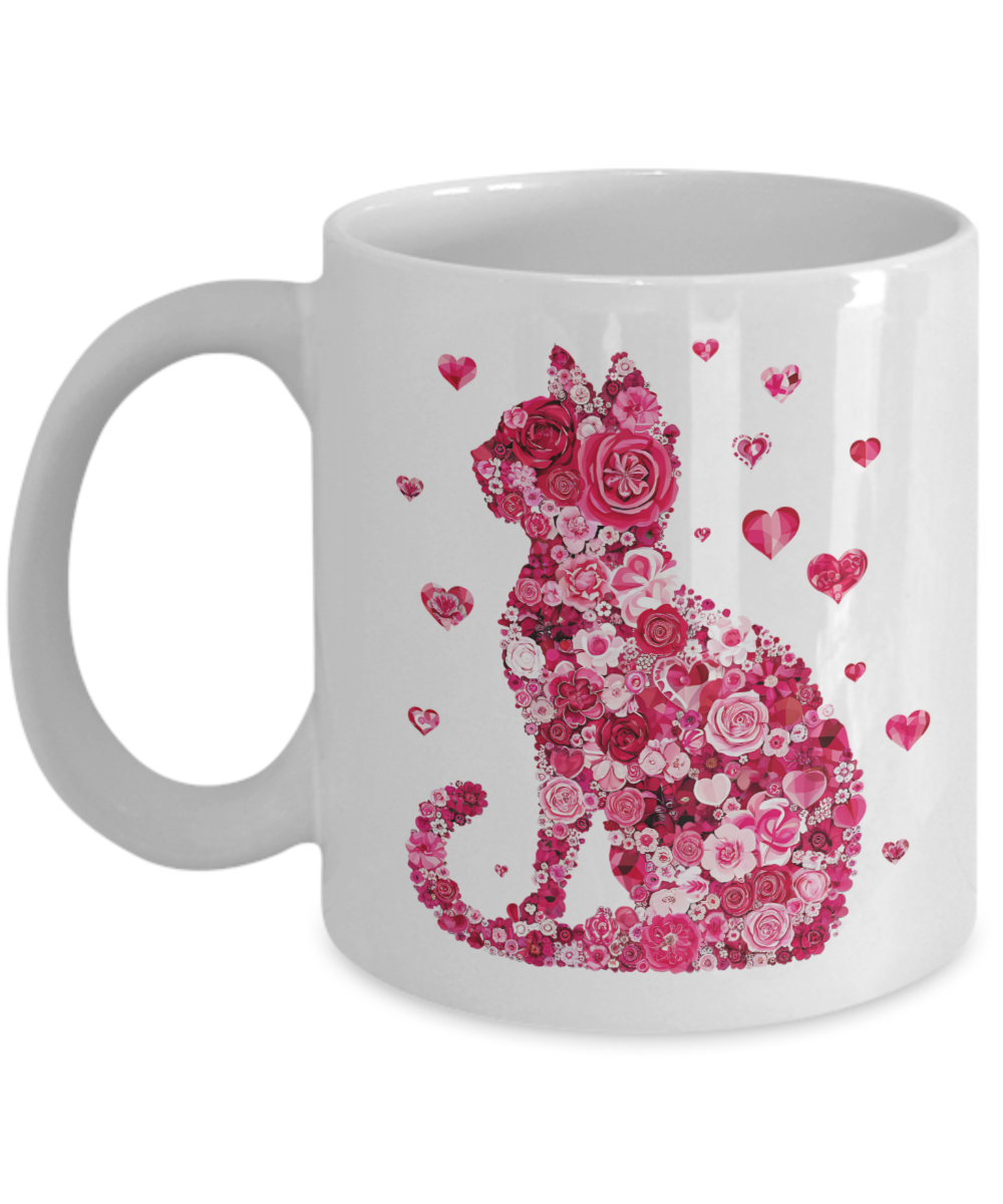 Valentines Day Cat Roses Mug