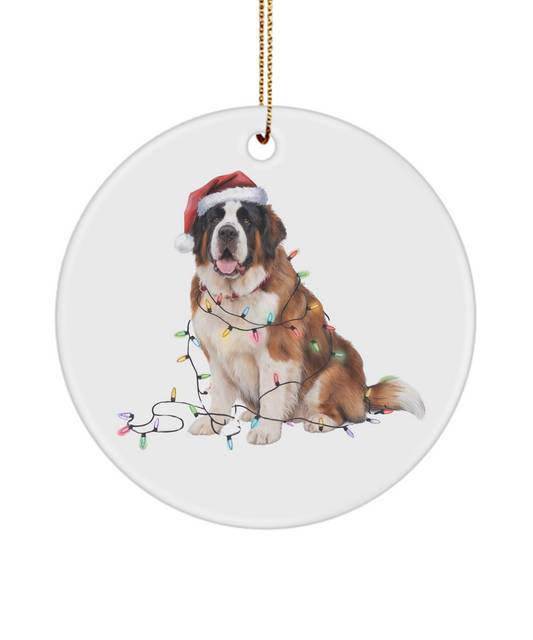 Christmas Saint Bernard Ornament, Christmas Lights Dog Keepsake, Christmas Dog, Saint Bernard Mom, Gift For Dog Lover, Saint Bernard