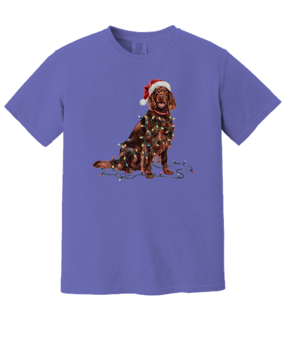 Christmas Irish Setter Shirt, Christmas Lights Dog Tee, Christmas Dog Tee, Irish Setter Mom Tshirt, Gift for Dog Lover, Irish Setter