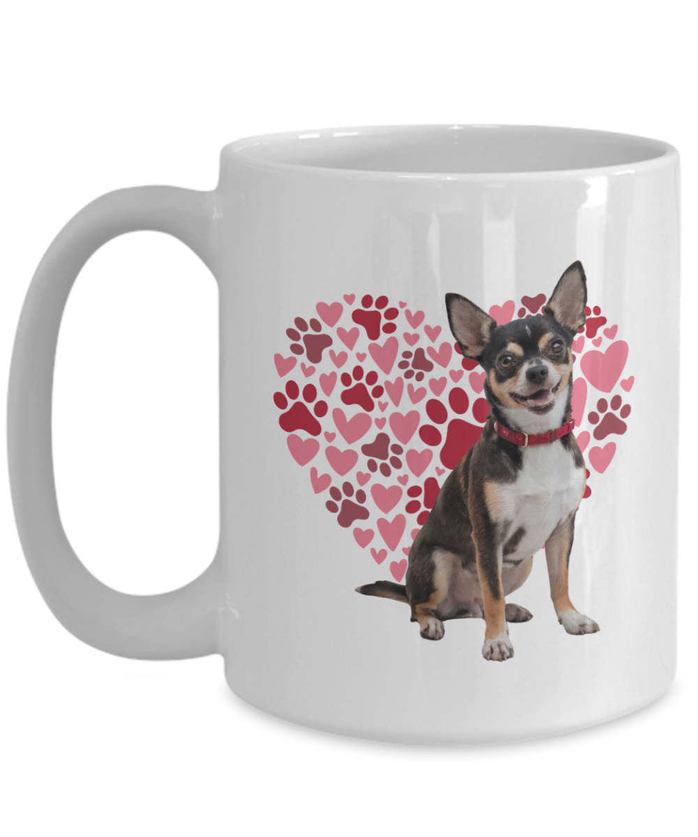 Black Chihuahua Love Mug, Heart & Paw Print Design, Perfect Gift for Dog Lovers, Chihuahua Owners, Pet Enthusiasts