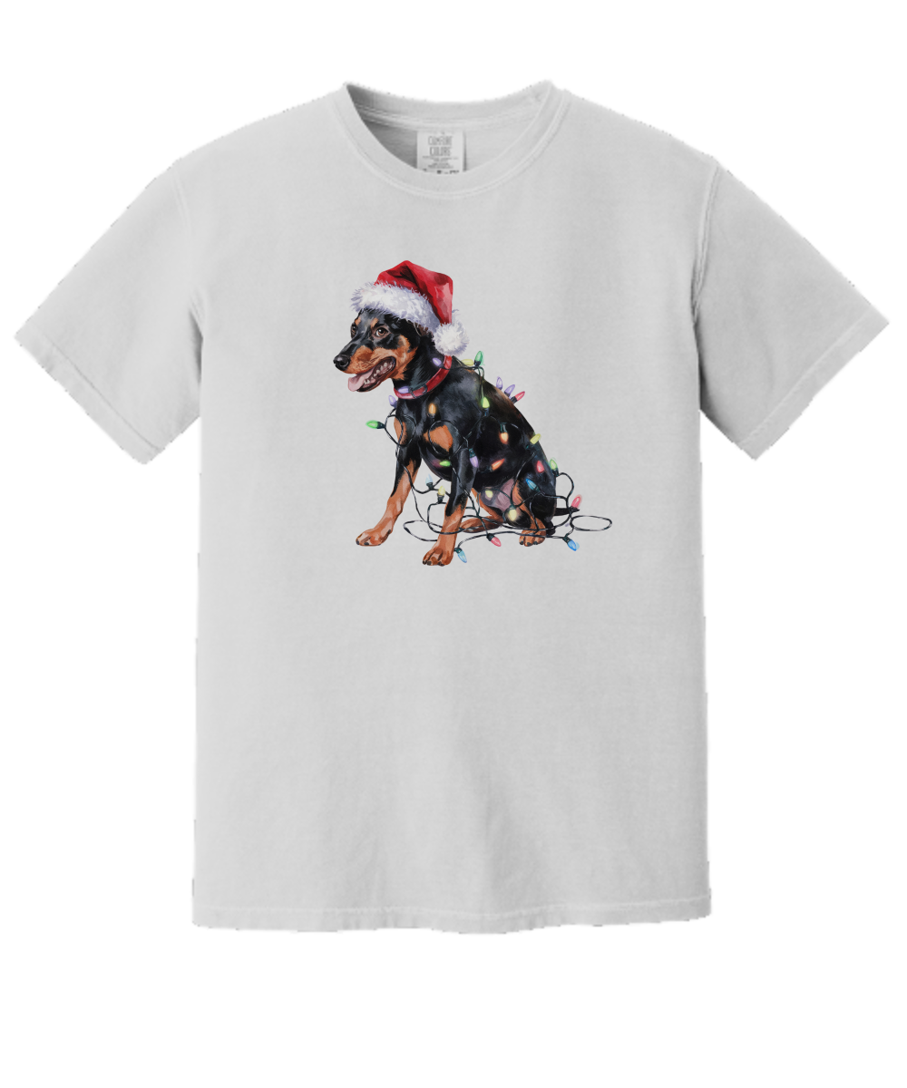 Christmas Miniature Pincher Shirt, Christmas Lights Dog Tee, Christmas Dog Tee, Miniature Pincher Mom Tshirt, Gift for Dog Lover