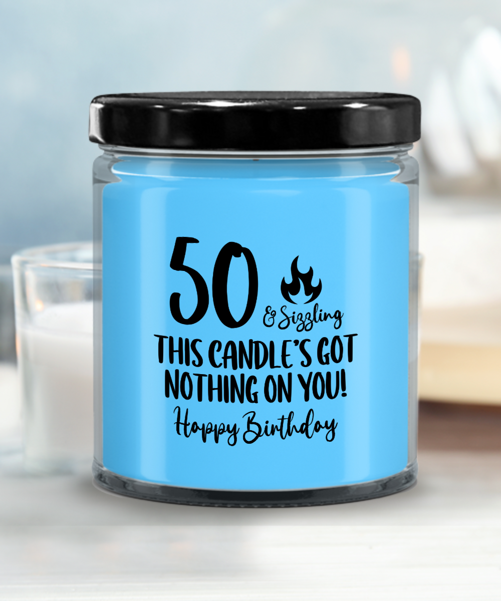 50th Birthday Candle, Age Humor, Milestone Gift, Fun Fiftieth Gift, Gift for 50th Birthday, 50 and Sizzling, Half Century