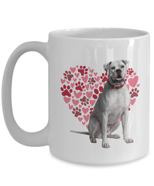 Boxer Love Mug, Heart & Paw Print Design, Perfect Gift for Dog Lovers, White Boxer Owners, Pet Enthusiasts