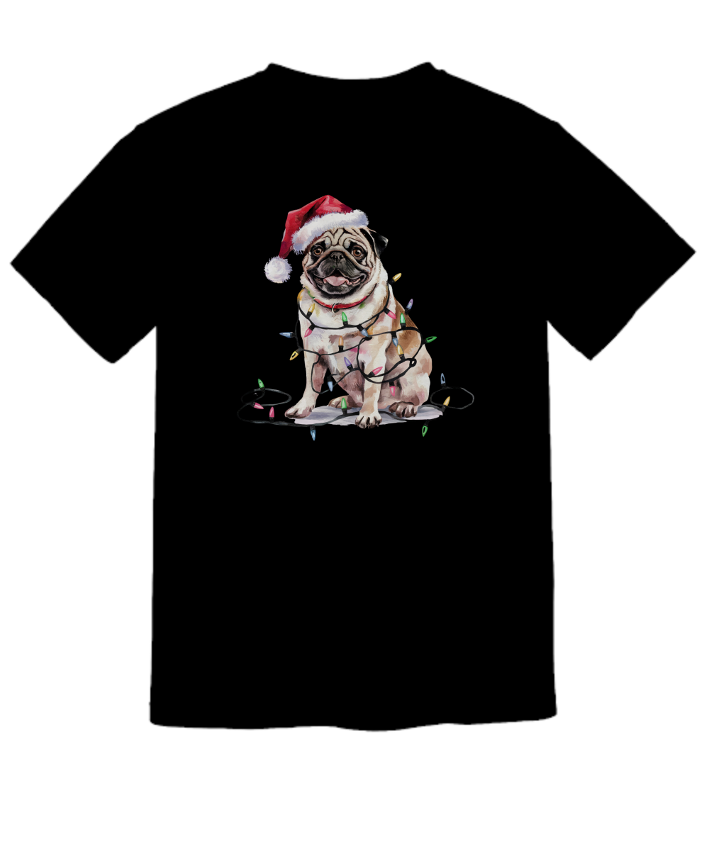 Christmas Pug Shirt, Christmas Dog Tee, Christmas Lights Dog Tee, Pug Mom Tshirt, Gift for Dog Lover, Pug