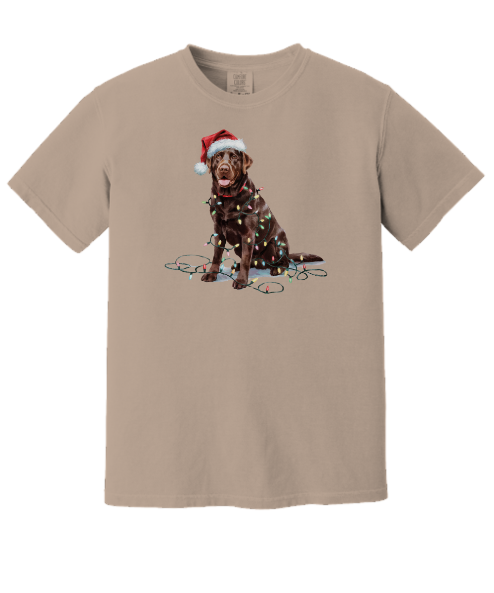 Christmas Chocolate Labrador Shirt, Christmas Lights Dog Tee, Christmas Dog, Lab Mom Tee, Gift for Dog Lover, Chocolate Lab