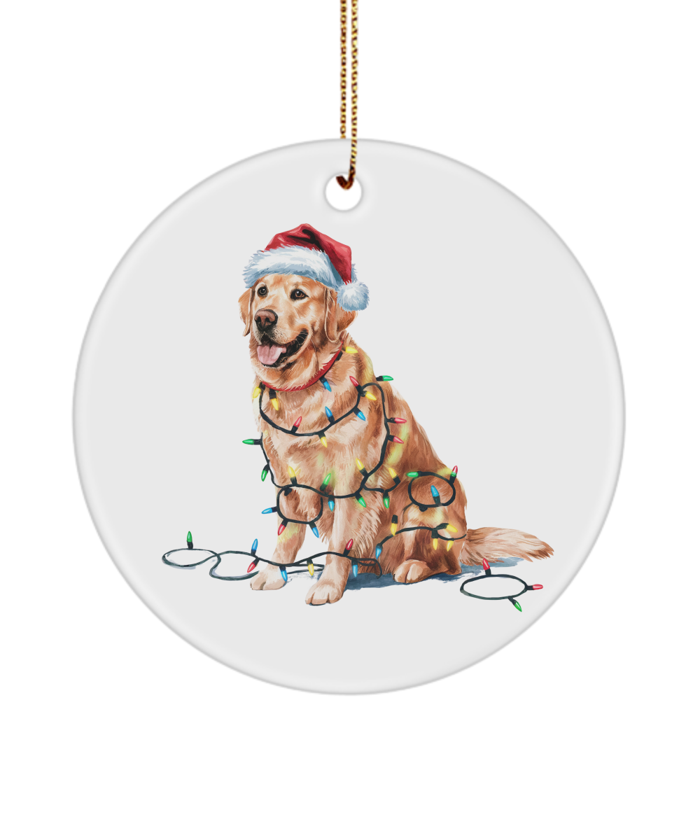 Christmas Golden Retriever Ornament, Christmas Lights Dog Keepsake, Christmas Dog, Gift for Dog Lover, Golden Retriever