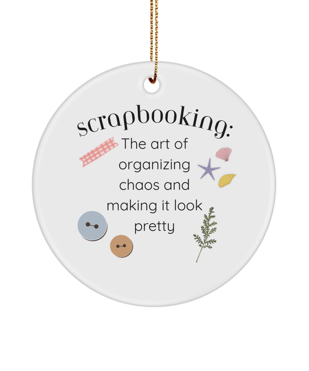 Scrapbooking ornament, chaos ornament, gift for scrapbooker, crafty gift, scrapbooking keepsake, creative hobby gift, chaos keepsake