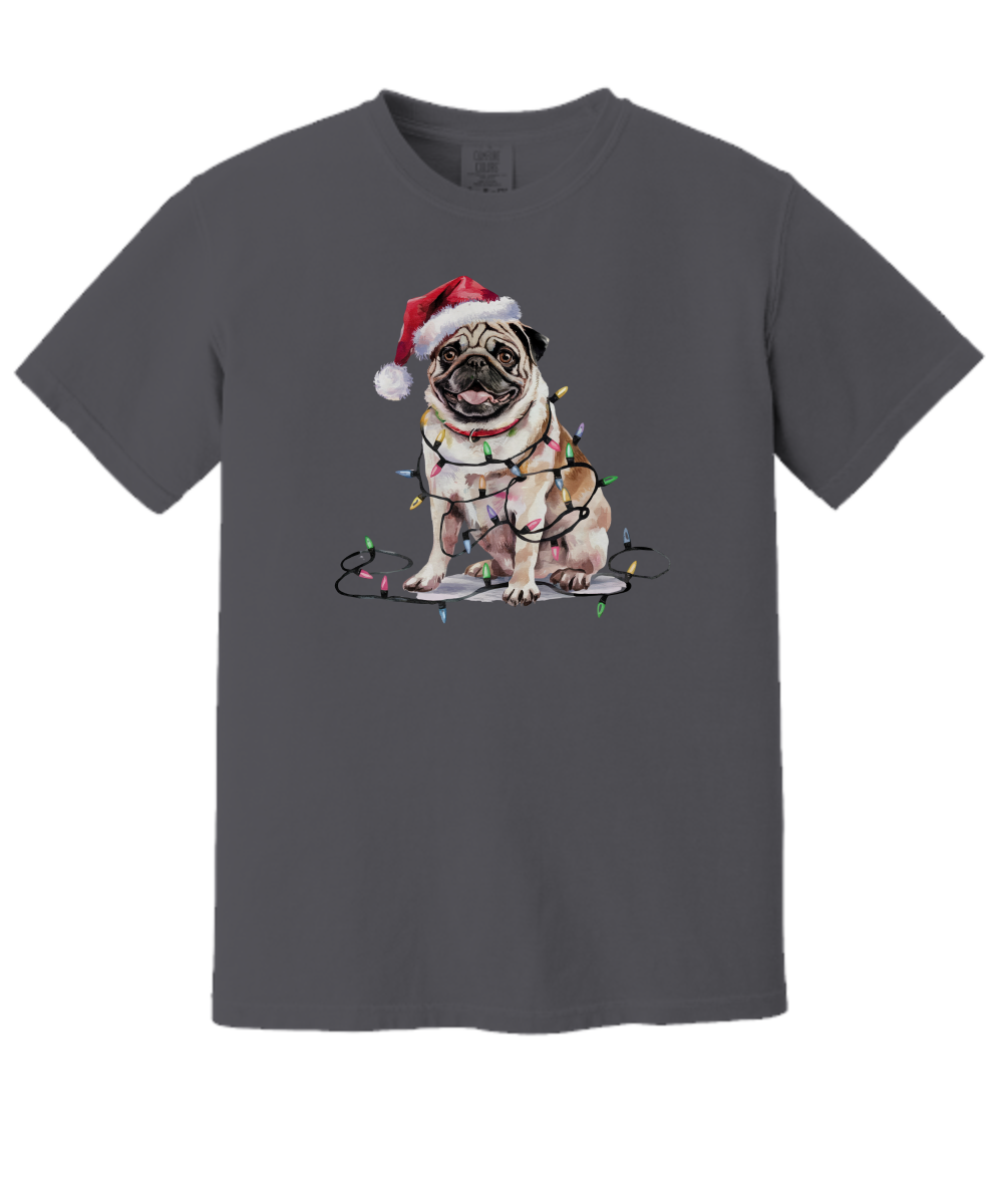 Christmas Pug Shirt, Christmas Dog Tee, Christmas Lights Dog Tee, Pug Mom Tshirt, Gift for Dog Lover, Pug