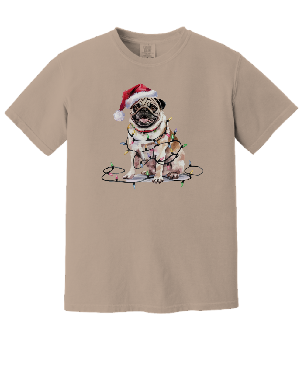 Christmas Pug Shirt, Christmas Dog Tee, Christmas Lights Dog Tee, Pug Mom Tshirt, Gift for Dog Lover, Pug