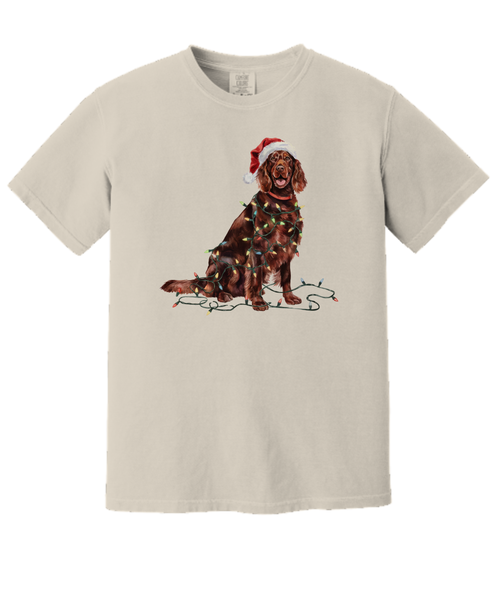 Christmas Irish Setter Shirt, Christmas Lights Dog Tee, Christmas Dog Tee, Irish Setter Mom Tshirt, Gift for Dog Lover, Irish Setter