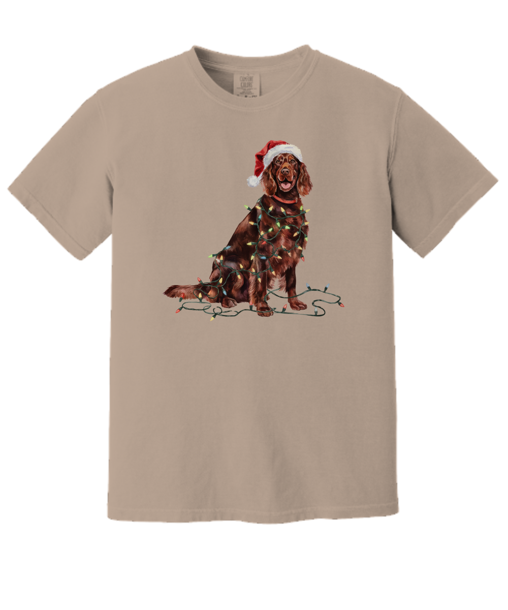 Christmas Irish Setter Shirt, Christmas Lights Dog Tee, Christmas Dog Tee, Irish Setter Mom Tshirt, Gift for Dog Lover, Irish Setter