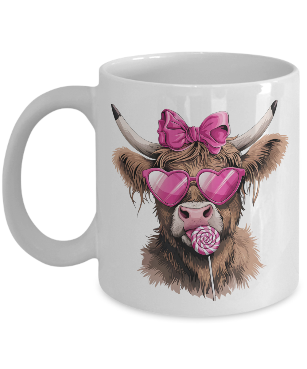 Valentines Day Highland Cow Lollipop Mug