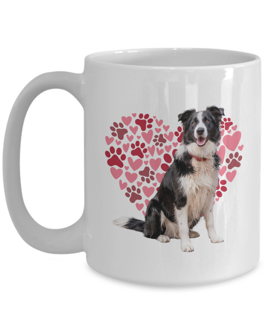 Border Collie Love Mug, Heart & Paw Print Design, Perfect Gift for Dog Lovers, Border Collie Owners, Pet Enthusiasts