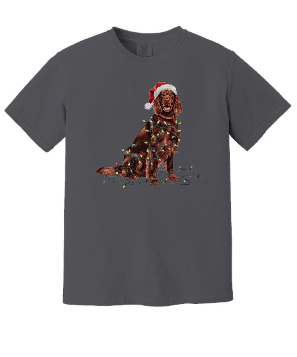 Christmas Irish Setter Shirt, Christmas Lights Dog Tee, Christmas Dog Tee, Irish Setter Mom Tshirt, Gift for Dog Lover, Irish Setter