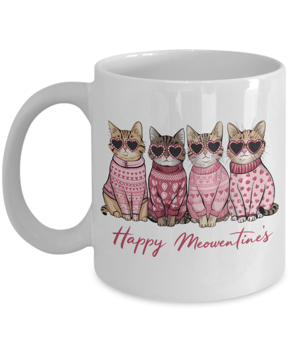 Valentines Day Mug, Happy Meowentines, Cat Mug