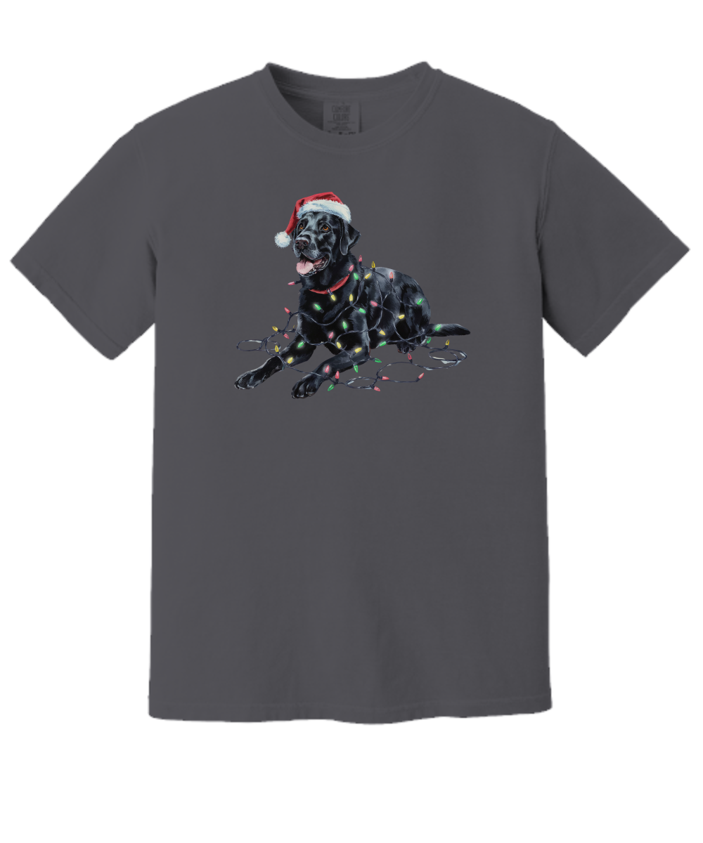 Christmas Black Labrador Shirt, Christmas Lights Dog Tee, Christmas Dog Tee, Lab Mom Tshirt, Gift for Dog Lover, Black Lab