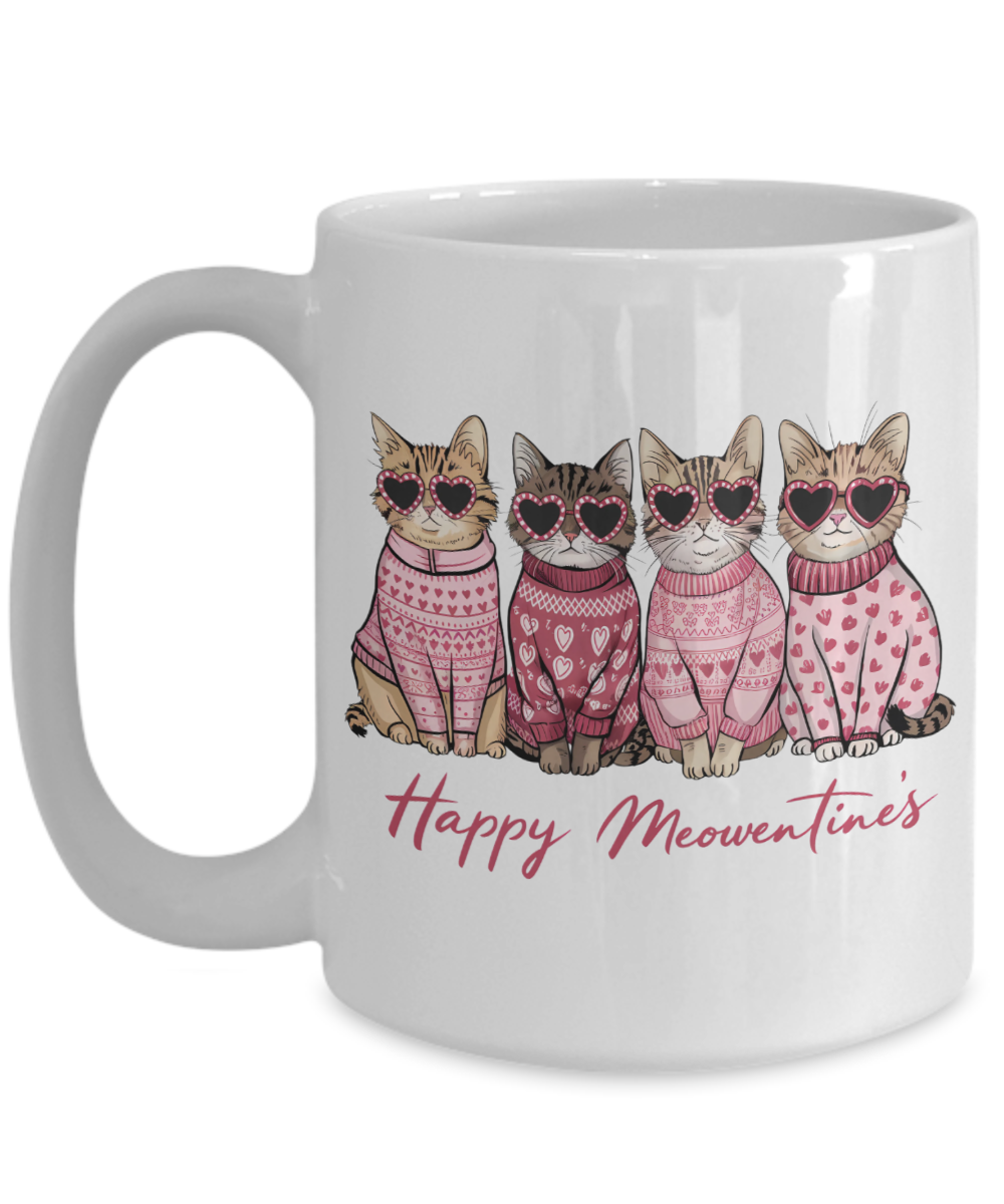 Valentines Day Mug, Happy Meowentines, Cat Mug