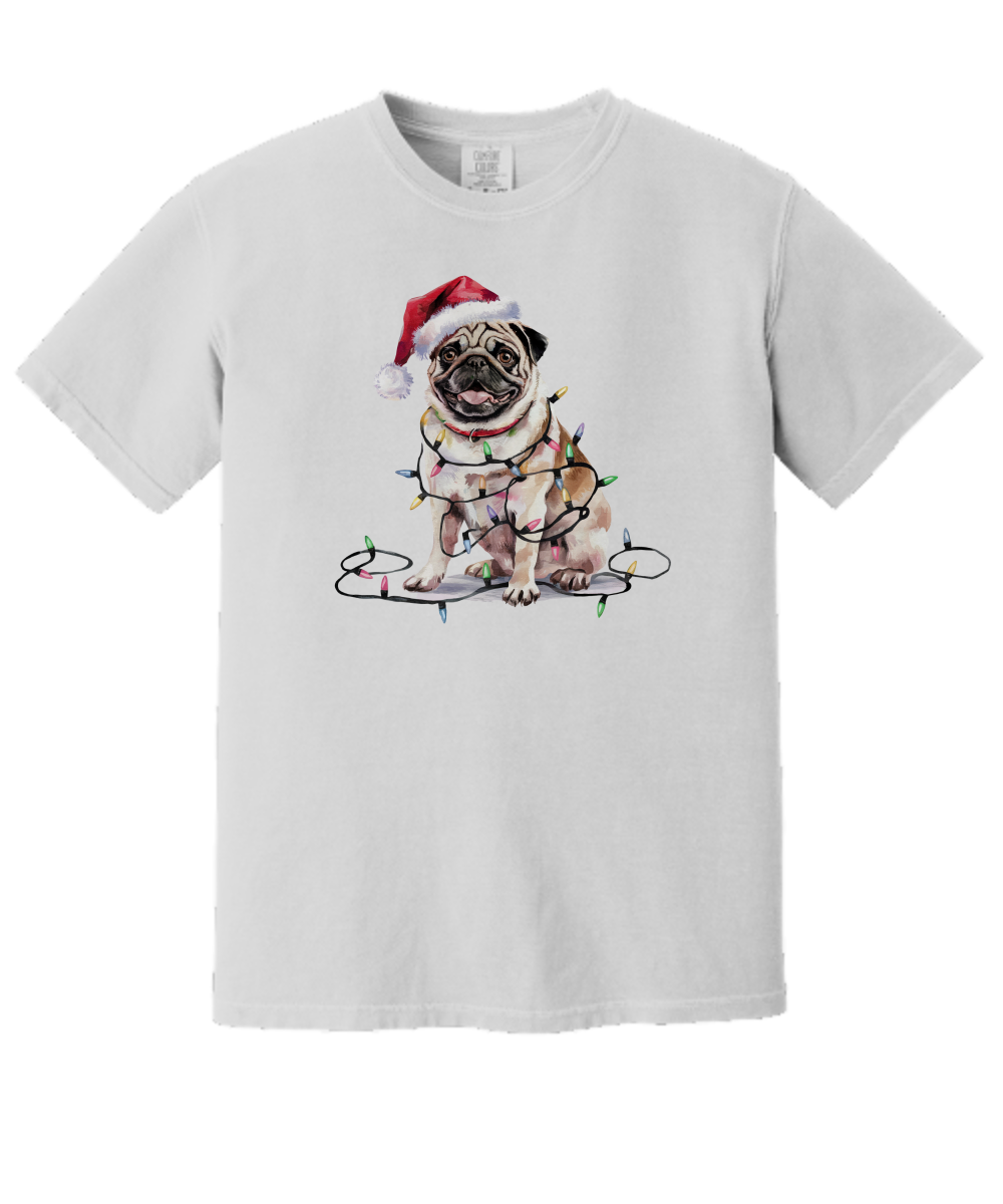 Christmas Pug Shirt, Christmas Dog Tee, Christmas Lights Dog Tee, Pug Mom Tshirt, Gift for Dog Lover, Pug