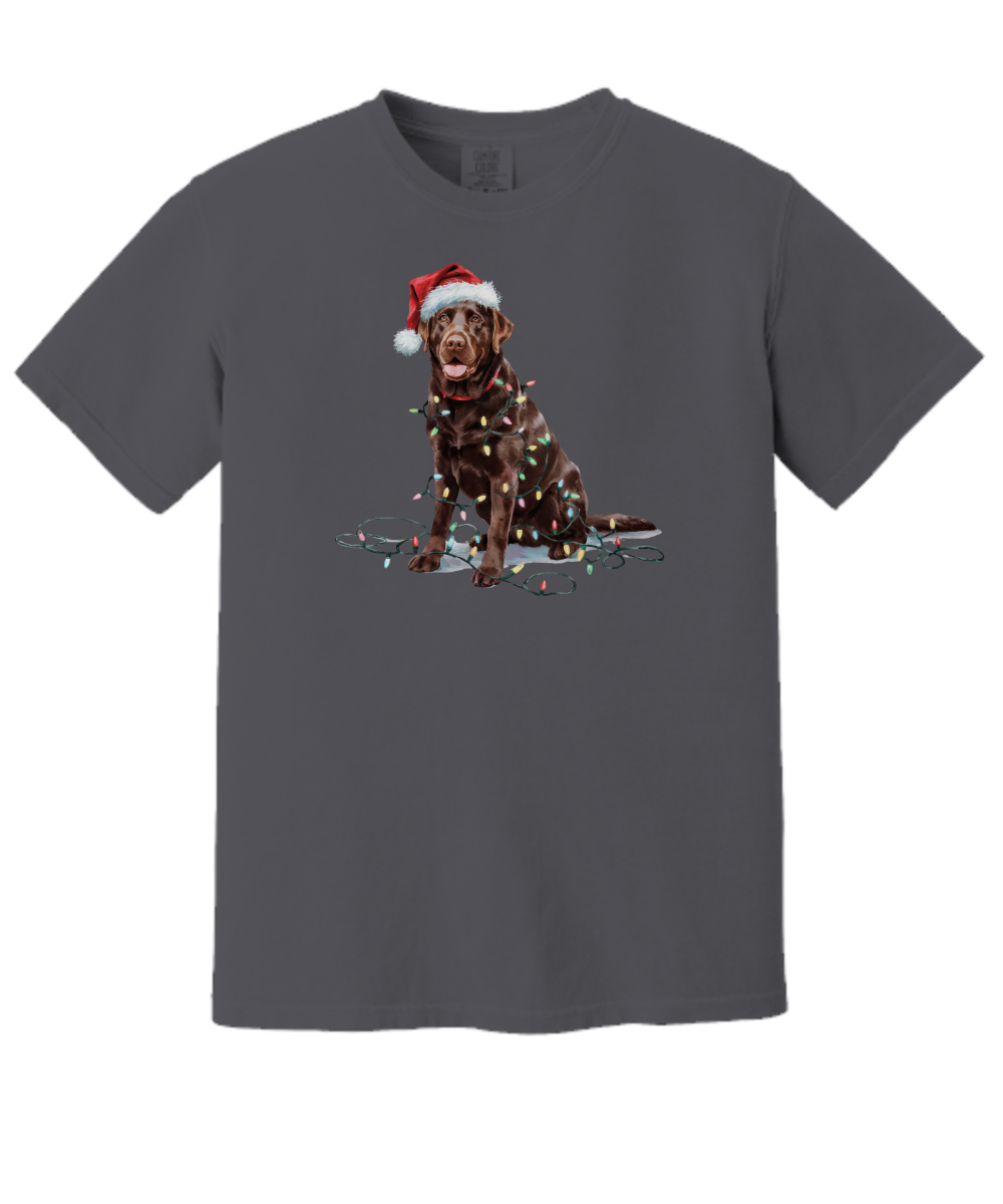 Christmas Chocolate Labrador Shirt, Christmas Lights Dog Tee, Christmas Dog, Lab Mom Tee, Gift for Dog Lover, Chocolate Lab