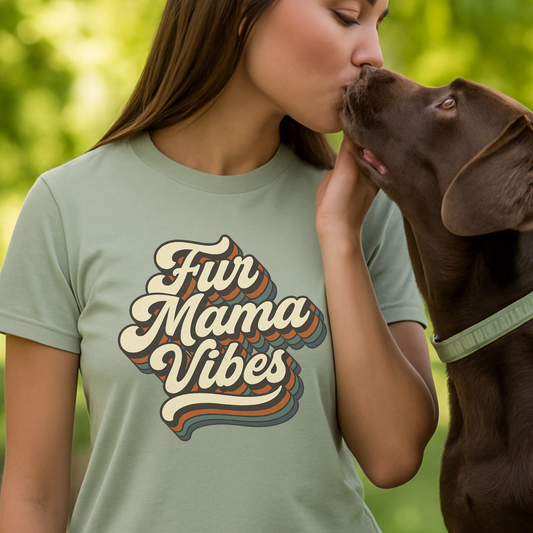 Fur Mama Vibes Retro Pet Mom T‑Shirt