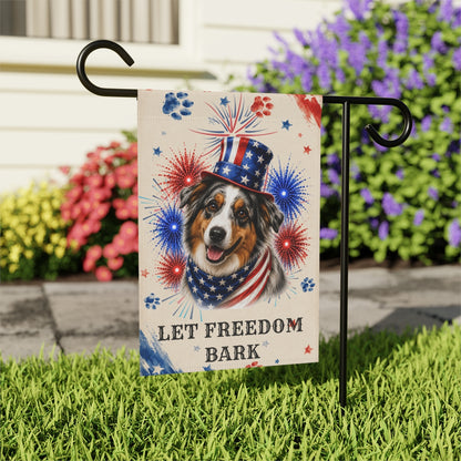 Patriotic Australian Shepherd Garden Flag, Let Freedom Bark