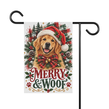 Golden Retriever Christmas Garden Flag, Merry & Woof Holiday Dog Yard Decor