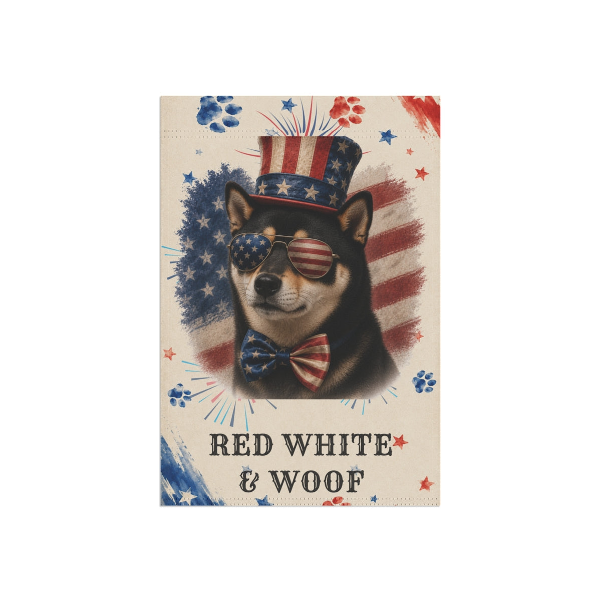 Patriotic Black Shiba Inu Garden Flag, Red White and Woof